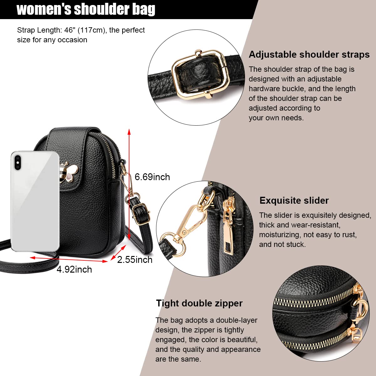 PALAY Small Crossbody Phone Bag for Women PU Leather Shoulder Bag, Classic Solid Color Women Purse Cross Body Bag, Practical Multi-Layer Zipper Pouch PALAY Small Crossbody Phone Bag for Women PU Leather Shoulder Bag, Classic Solid Color Women Purse Cross Body Bag, Practical Multi-Layer Zipper Pouch